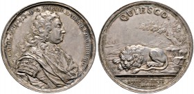 Baden-Durlach. Karl Wilhelm 1709-1738. Silbermedaille 1736 von Jean Dassier, auf seinen Aufenthalt im Basler Exil während des polnischen Erbfolgekrieg...
