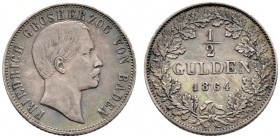 Baden-Durlach. Friedrich I. 1852-1907. 1/2 Gulden 1864. AKS 127, J. 75b.
feine Patina, sehr schön-vorzüglich