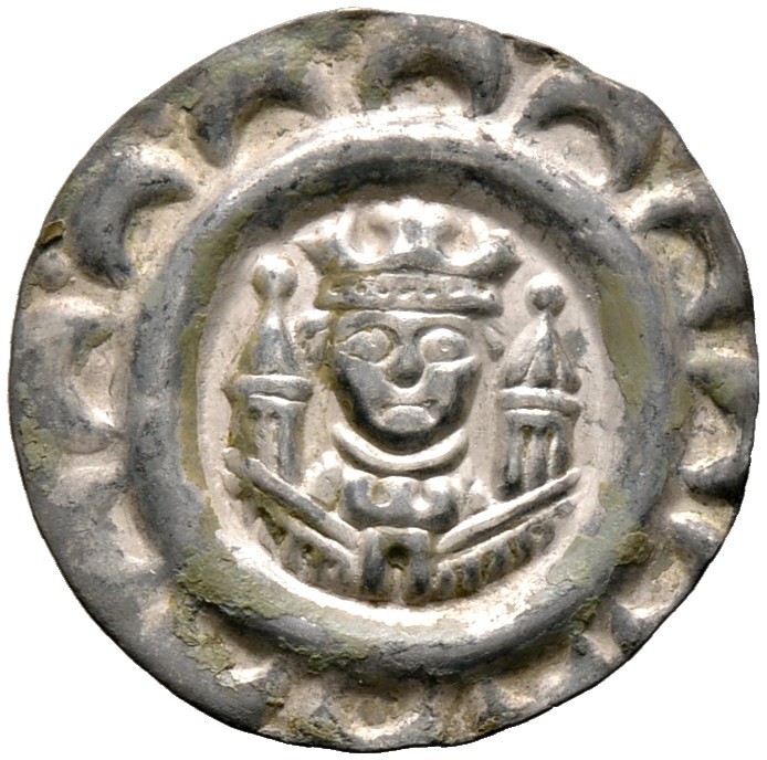 Donauwörth, königliche Münzstätte. Friedrich II. 1215-1250. Brakteat. Gekrönter ...