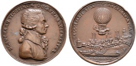 Nürnberg, Stadt. Bronzemedaille 1787 von J.Chr. Reich, auf den Ballonaufstieg von Jean Pierre Blanchard über Nürnberg. Brustbild des 50-jährigen Ballo...