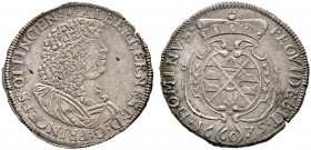 Öttingen. Albrecht Ernst 1659-1683. Gulden zu 60 Kreuzer 1675. Löffelh. 335 var., Dav. 736. -Walzenprägung-
kleine Schrötlingsfehler, Justierspuren au...