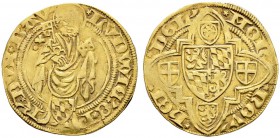 Pfalz, Kurlinie. Ludwig III. 1410-1436. Goldgulden o.J. (1422) -Heidelberg-. St. Petrus von vorn stehend mit Schlüssel und Buch, unten Weckenschild. I...