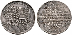 Pfalz, Kurlinie. Karl Ludwig 1648-1680. Silbermedaille 1664 unsigniert (wohl von Nicolaus Linck). Heidelberger Fassmedaille, geprägt auf die Wiederins...