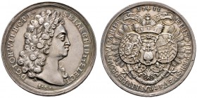 Pfalz, Kurlinie. Johann Wilhelm von Neuburg 1690-1716. Silbermedaille 1711 von J. Selter (Mannheim). Auf das Vikariat. Belorbeerte Büste des Kurfürste...