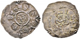 Regensburg, herzoglich bayerische Münzstätte. Heinrich XI. 1143-1156. Pfennig um 1140/50. Büste fast frontal, leicht nach rechts gewandt im Linienkrei...