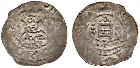 Regensburg, Bistum. Gebhard IV. 1089-1105. Dünnpfennig. Mitriertes Brustbild von vorn, die rechte Hand umfasst einen nach außen gerichteten Krummstab ...