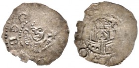 Regensburg, Bistum. Gebhard IV. 1089-1105. Dünnpfennig. GEB[.]. Mitriertes Brustbild ganz leicht nach links gewandt, die rechte Hand umfasst einen nac...