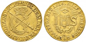 Sachsen-Albertinische Linie. Johann Georg I. 1615-1656. Sophiendukat 1616 -Dresden-. Monogramm CS mit Kurhut auf gekreuzten Schwertern / Symbolische D...