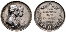 Sachsen-Albertinische Linie. Friedrich August III. 1763-1806. Silbermedaille 1801 von K.W. Höckner, auf die bereits im Jahr 1792 erfolgte Vermählung s...