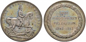 Sachsen-Albertinische Linie. Albert 1873-1902. Silbermedaille 1893 mit Signatur LD, auf sein 50-jähriges Militärjubiläum. Der König in Paradeuniform n...