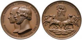 Sachsen-Coburg-Gotha. Ernst I. 1826-1844. Bronzemedaille 1842 von F. Helfricht, auf die Vermählung seines Sohnes Ernst (später Ernst II.) mit Alexandr...