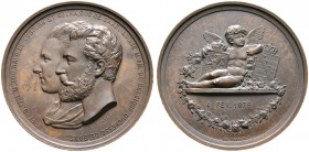 Sachsen-Coburg-Gotha. Ernst II. 1844-1893. Bronzemedaille 1875 von E.L. Geerts, auf die Hochzeit seines Vetters Philipp (Kohary) mit Prinzessin Louise...