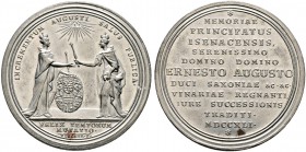 Sachsen-Weimar-Eisenach. Ernst August 1728-1748. Zinnmedaille mit Kupferstift 1741 von A. Vestner, auf die Vereinigung der Herzogtümer Weimar und Eise...