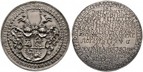 Schlesien. Silbermedaille 1633 unsigniert, auf den Tod und das Begräbnis des Freiherren Johann Wolfgang von Rechenberg (kursächsischer Rittmeister) in...