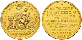 Schleswig-Holstein-Gottorp. Karl Peter Ulrich 1739-1762. Goldmedaille zu 5 Dukaten 1743 von P.H. Goedecke, auf die Wahl des Herzog-Administrators Adol...