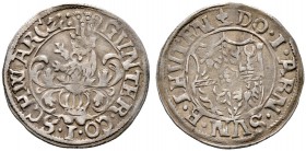 Schwarzburg, gemeinschaftlich. Günther XLI. der Streitbare, allein 1569-1583. Groschen o.J. -Arnstadt-. Fischer 139 var., Bethe 404.
selten, minimal g...