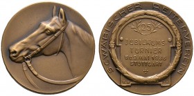 Stuttgart, Stadt. Bronzemedaille 1912 von Mayer und Wilhelm, auf das 25-jährige Jubiläumsturnier des Schwäbischen Reitervereins. Pferdekopf mit Zügel ...