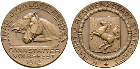 Stuttgart-(Bad) Cannstatt. Bronzene Prämienmedaille 1912 von Mayer und Wilhelm, auf das Trab- und Galopprennen beim Cannstatter Volksfest. Zwei Pferde...
