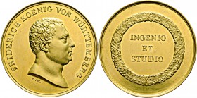 Württemberg. Friedrich II./I. 1797-1806-1816. Goldene Prämienmedaille zu 15 Dukaten o.J. von Johann Ludwig Wagner, der Universität Tübingen. Büste des...