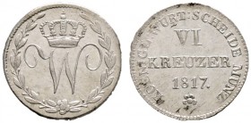 Württemberg. Wilhelm I. 1816-1864. 6 Kreuzer 1817. Variante mit KOENIGL:. KR 56, AKS 94, J. 31.
kleine Schrötlingsfehler, vorzüglich-prägefrisch