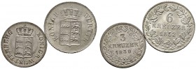 Württemberg. Wilhelm I. 1816-1864. Lot (2 Stücke): 6 Kreuzer 1852 und 3 Kreuzer 1839. KR 100.10,101, AKS 100,105, J. 61,68.
prägefrische Prachtexempla...