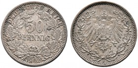 Kleinmünzen. 50 Pfennig 1902 F. J. 15.
feine Patina, sehr schön-vorzüglich