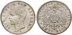 Silbermünzen des Kaiserreiches. BAYERN. 2 Mark 1896 D. J. 45.
fast Stempelglanz