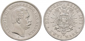Silbermünzen des Kaiserreiches. HESSEN. Ludwig III. 1848-1877. 2 Mark 1877 H. J. 66.
überdurchschnittliche Erhaltung, minimale Randfehler, sehr schön-...