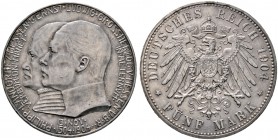 Silbermünzen des Kaiserreiches. HESSEN. 5 Mark 1904. Philipp der Großmütige. J. 75.
feine Patina, minimale Randfehler, vorzüglich