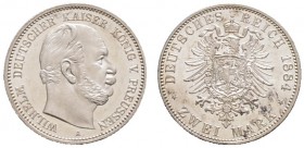 Silbermünzen des Kaiserreiches. PREUSSEN. Wilhelm I. 1861-1888. 2 Mark 1884 A. J. 96.
sehr selten in dieser Erhaltung, kleine Kratzer, fast Stempelgla...