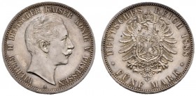 Silbermünzen des Kaiserreiches. PREUSSEN. Wilhelm II. 1888-1918. 5 Mark 1888 A. J. 101.
feine Patina, leichte Randfehler, minimale Kratzer, sehr schön...