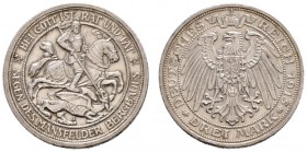 Silbermünzen des Kaiserreiches. PREUSSEN. 3 Mark 1915 A. Mansfelder Bergbau. J. 115.
leichte Randfehler, fast vorzüglich