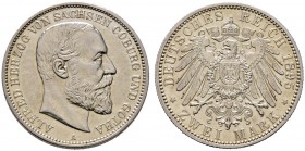 Silbermünzen des Kaiserreiches. SACHSEN-COBURG-GOTHA. Alfred 1893-1900. 2 Mark 1895 A. J. 145.
selten, winzige Kratzer, vorzüglich