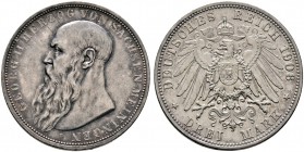 Silbermünzen des Kaiserreiches. SACHSEN-MEININGEN. Georg II. 1866-1915. 3 Mark 1908 D. J. 152.
feine Patina, vorzüglich