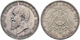Silbermünzen des Kaiserreiches. SCHAUMBURG-LIPPE. Georg 1893-1911. 3 Mark 1911 A. Auf seinen Tod. J. 166.
feine Patina, winzige Randfehler, vorzüglich...