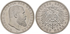 Silbermünzen des Kaiserreiches. WÜRTTEMBERG. Wilhelm II. 1891-1918. 5 Mark 1895 F. J. 176.
sehr selten in dieser Erhaltung, Prachtexemplar, fast Stemp...