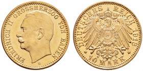 Reichsgoldmünzen. BADEN. 10 Mark 1913 G. J. 191.
seltener Jahrgang, Prachtexemplar, fast Stempelglanz