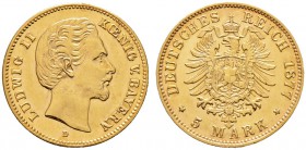 Reichsgoldmünzen. BAYERN. 5 Mark 1877 D. J. 195.
leicht geputzt, vorzüglich