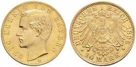 Reichsgoldmünzen. BAYERN. 10 Mark 1896 D. J. 199.
Prachtexemplar, fast Stempelglanz