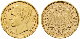 Reichsgoldmünzen. BAYERN. 10 Mark 1903 D. J. 201.
minimale Kratzer, sehr schön-vorzüglich