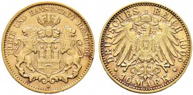 Reichsgoldmünzen. HAMBURG. 10 Mark 1905 J. J. 211.
fast vorzüglich
