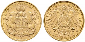 Reichsgoldmünzen. HAMBURG. 10 Mark 1912 J. J. 211.
Prachtexemplar, fast Stempelglanz