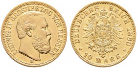 Reichsgoldmünzen. HESSEN. Ludwig IV. 1877-1892. 10 Mark 1880 H. J. 219.
sehr schön-vorzüglich/vorzüglich