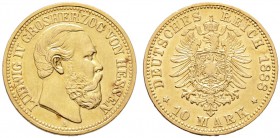 Reichsgoldmünzen. HESSEN. 10 Mark 1888 A. J. 219.
seltener Jahrgang, sehr schön-vorzüglich