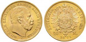 Reichsgoldmünzen. PREUSSEN. 20 Mark 1873 C. J. 243.
selten in dieser Erhaltung, winziger Randfehler, Stempelglanz