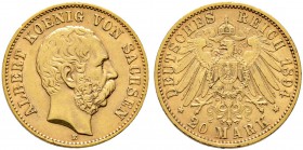 Reichsgoldmünzen. SACHSEN. 20 Mark 1894 E. J. 264.
kleine Randfehler, sehr schön-vorzüglich