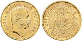 Reichsgoldmünzen. SACHSEN. Georg 1902-1904. 20 Mark 1903 E. J. 266.
winzige Randunebenheiten, gutes vorzüglich