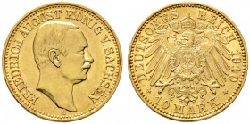 Reichsgoldmünzen. SACHSEN. Friedrich August III. 1904-1918. 10 Mark 1910 E. J. 267.
vorzüglich-prägefrisch