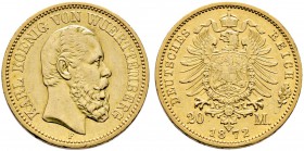 Reichsgoldmünzen. WÜRTTEMBERG. Karl 1864-1891. 20 Mark 1872 F. J. 290.
sehr schön-vorzüglich/vorzüglich
