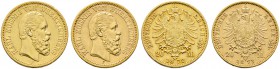 Reichsgoldmünzen. WÜRTTEMBERG. Lot (2 Stücke): 20 Mark 1872 und 1873 F. J. 290.
kleine Randfehler, sehr schön, sehr schön-vorzüglich